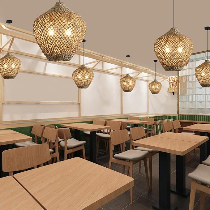 17.72" Rattan Pendant Light,Boho Hand Woven Seagrass Hanging Light Natural Grass Rattan Chandelier for Dining Living Bedroom Kitchen Island