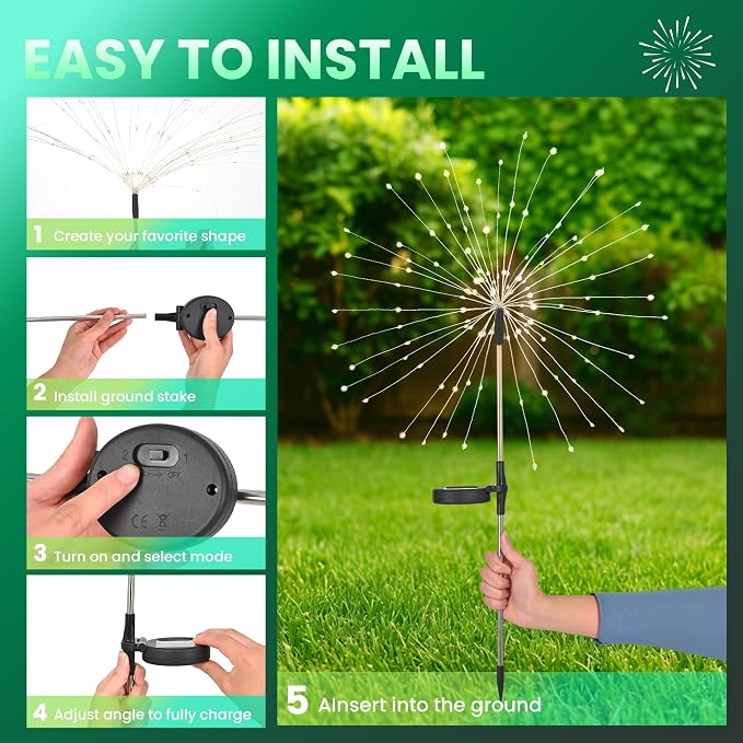 PEVOROS Garden Decor Solar Lights Outdoor,6 Pack 120LED Waterproof Colorful Solar Garden Lights Your Outdoor Decoration,Yard, Patio, Porch,Flower Pot,Pathway, for 4th of July(Green)