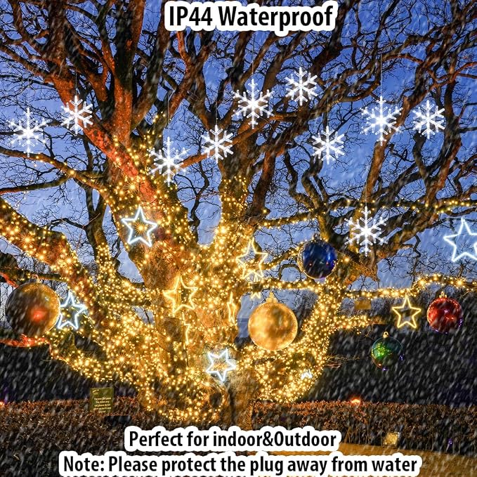 Christmas Snowflake Lights with 10 Drops, 9ft 150 LED Twinkling Cool White Icicle Christmas Lights, Waterproof Connectable Hanging for Indoor Outdoor Eaves Window Curtain Porch Xmas Décoration