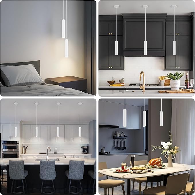 Zoomable LED Pendant Lights Modern Ceiling Hanging Spotlight Pendant Lighting,5CCT/2700K-5000K,Zoomable 15°-60°,Unique Pendant Lighting for Kitchen Island Bar,12W (White)