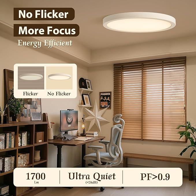 12 Inch LED Flush Mount Ceiling Light Fixture, 24W 5 CCT (2700K-5000K) Selectable Modern Ceiling Light Close to Ceiling Light,Dimmable Ceiling Light for Bedroom, Kitchen, Bathroom, Hallway