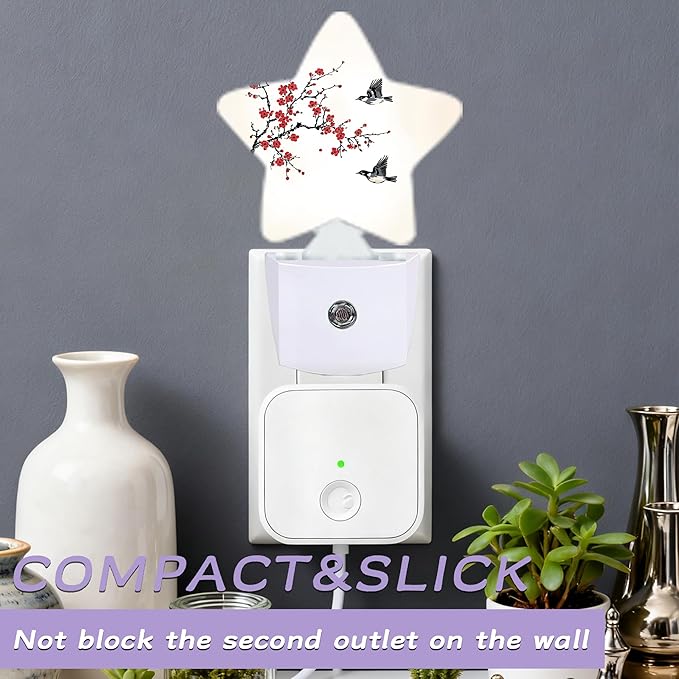 Birds Flying Nightlights Plug in Wall,Plum Blossoms Decorative Star Lamp with Automatic Lighting for Living Space,Gentle Glow for Kids Room,Hallway,Bathroom