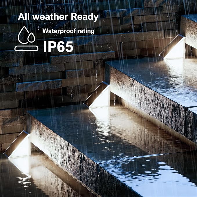 JEJOT Solar Step Lights Outdoor Waterproof IP65,Cool White Brown Solar Stair Lights, Outdoor Light Decor for Stair, Deck, Step, Porch and Outside Patio, 24 Pack
