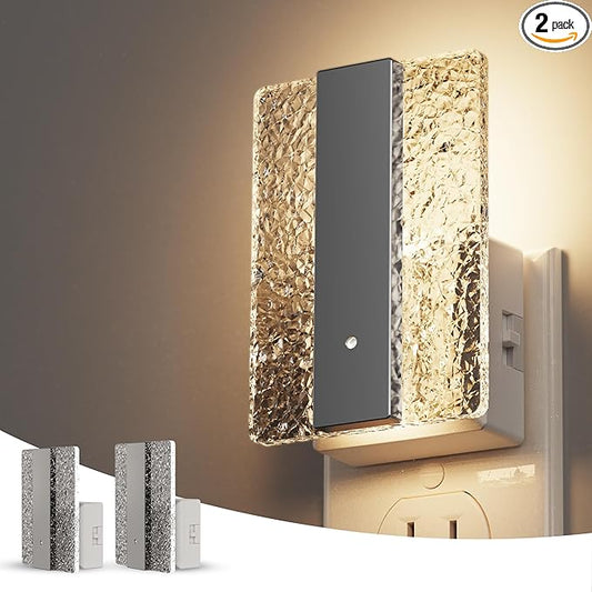 L LOHAS LED Night Lights Plug Into Wall, 2 Pack Night Light with Dusk-to-Dawn Sensor, Dimmable Decorative LED Nightlights, 0-100LM 3000K Adjustable Brightness for Bathroom, Hallway, Bedroom,Stairway