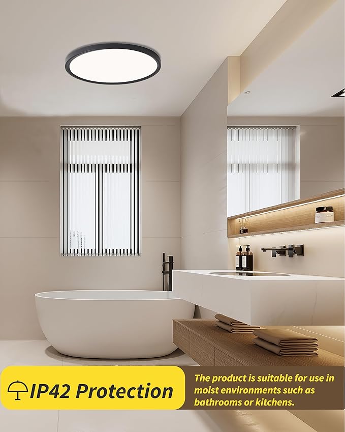 LED Flush Mount Ceiling Light Fixture,Round 16 Inch 32w 3480lm 3000k,4000k,6000k CCT Selectable, Modern Flat Panel Super Slim Led Ceiling Light,for Living Dining Kitchen Bedroom Room (2Pack-Black)