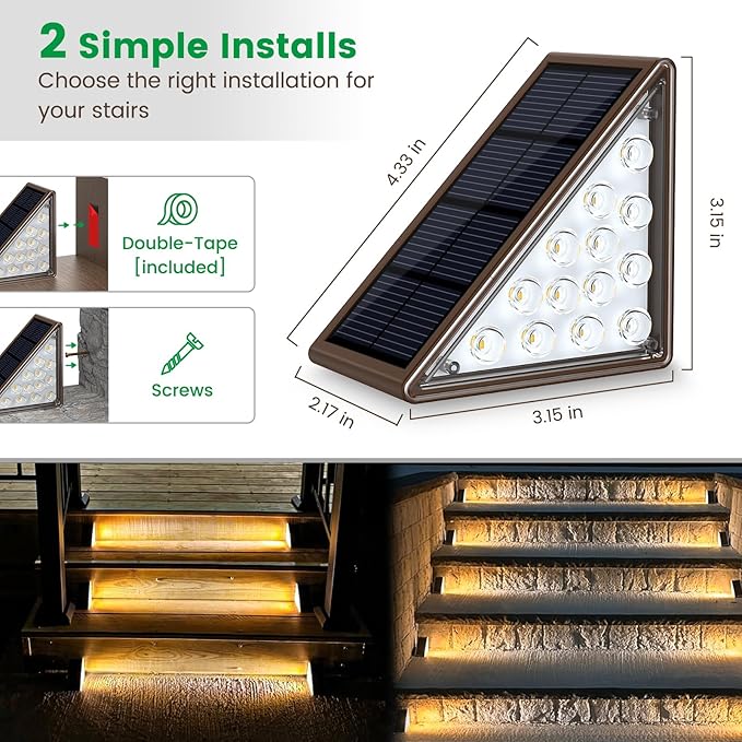 JOFIOS Solar Step Lights for Outside,16pack Solar Stair Lights Outdoor Waterproof IP67,Outdoor Deck Step Lights,Solar Outdoor Lights for Staircase,Patio,Front Step(Warm Brown)…