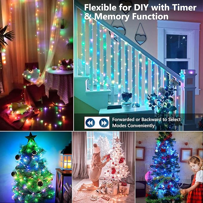 BrizLabs Color Changing Fairy Lights - 33ft 100 LED Red White & Blue Lights with Remote, Patriotic Light Music Sync Rainbow Christmas Tree Lighting with Timer for Xmas Halloween July 4th Party Home