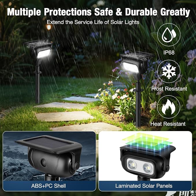 Solar Lights Outdoor, Motion Sensor Outdoor Solar Spotlights Waterproof, Outside Wall Lights, Outdoor Lights Solar Powered for Garden/Patio/Yard/Lawn/Backyard, Cold Light, 4 Packs
