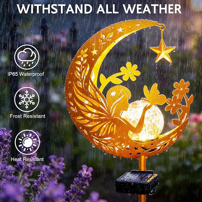 Solar Garden Decor Outdoor Statue, Moon Fairy Garden Figurines for Mom Women Grandma Solar Stake Lights for Patio, Yard, Lawn, Pathway (Warm White)