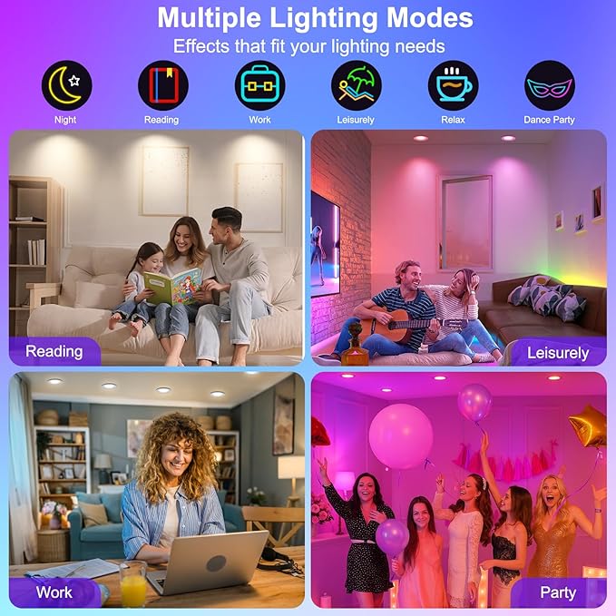 LEDLightsWorld Smart Recessed Lighting 2 Inch RGBCW Color Changing Downlight, 110V 5W, CRI 80, Wi-Fi LED Recessed Ceiling Light with Driver, Compatible with Alexa/Google Assistant, 10 Pack
