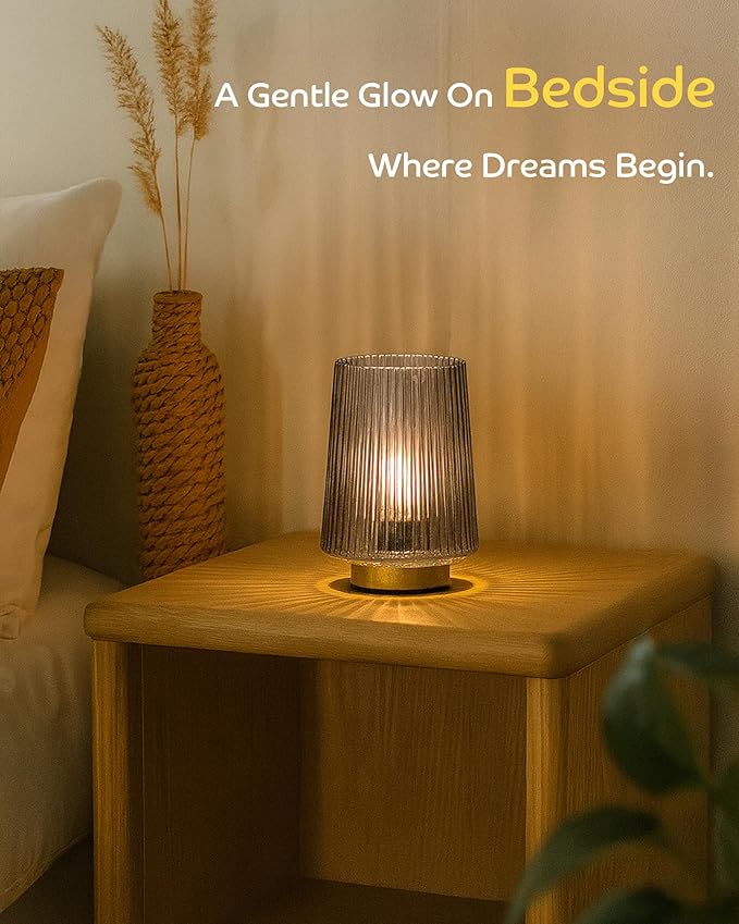 LUSHARBOR Battery Powered Lamp with Timer, Cordless Small Table Lamps Battery Operated with LED Bulb, Decorative Bedside Lamp for Living Room Grey 2Pack
