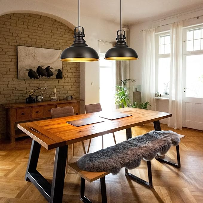 Industrial Pendant Light Fixture, Farmhouse Decor Adjustable Metal Hanging Lamp, Vintage Pendant Lighting for Kitchen Restaurant Dining Room Cafe, E26 Base Black 1 Pack