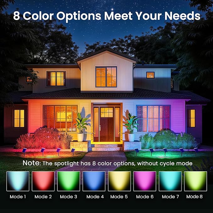 JEJOT Color Changing Solar Spot Lights Outdoor Waterproof IP65,8 Lighting Modes Multicolor RGB Christmas Spotlight for Porches Yard Gardens Landscape Deconrations-2 Pack