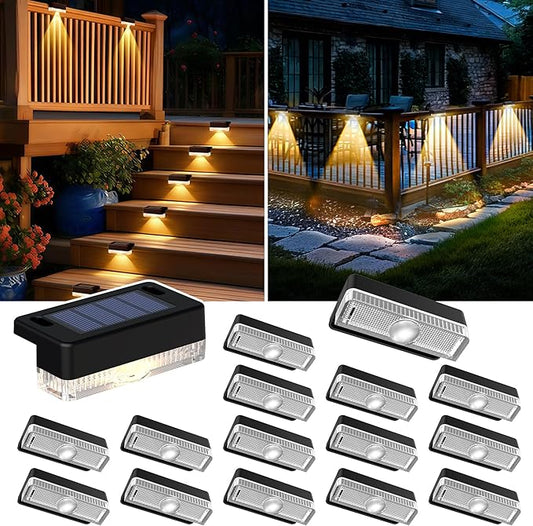 AUDERWIN Solar Deck Lights Outdoor 16 Packs, Solar Powered LED Step Lights Waterproof Outdoor for Deck, Stairs, Step, Fence, Wall, Patio, Yard, Pool and Pathway (Warm White)