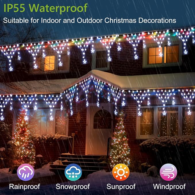 Ramadan Lights Outdoor Decorations 218 LED 13.8ft Star Curtain Fairy Lights with 12 Drops, Clear Wire LED String Light Decor with 8 Modes for Wedding Party Holiday Christmas Home Indoor Outdoor Decor