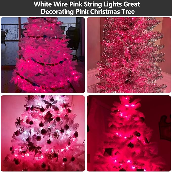 TIGOMOOV Pink Mini Christmas String Lights-21ft 100 Count Incandescent Fairy Lights with White Cord-Plug in Decorative Lights for Christmas Tree, Valentine's Day, Wedding&Home Decor (Indoor Outdoor)