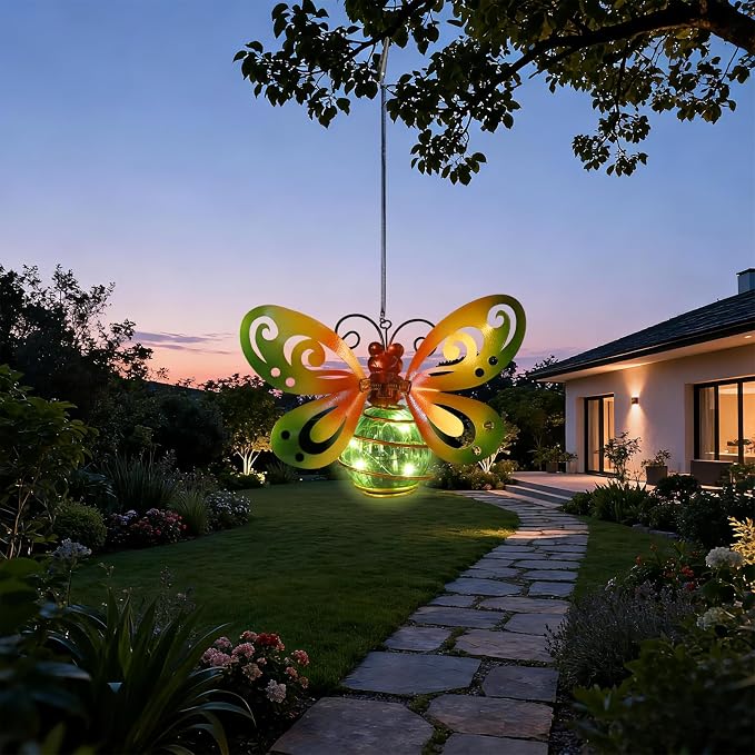 Butterfly Garden Decor with Bouncy Springs Pendant Lights Birthday Gifts for Women Mom Grandma,Hanging Solar Lights Outside Waterproof Metal Solar Outdoor Decoration for Yard, Porch,Patio,Backyard