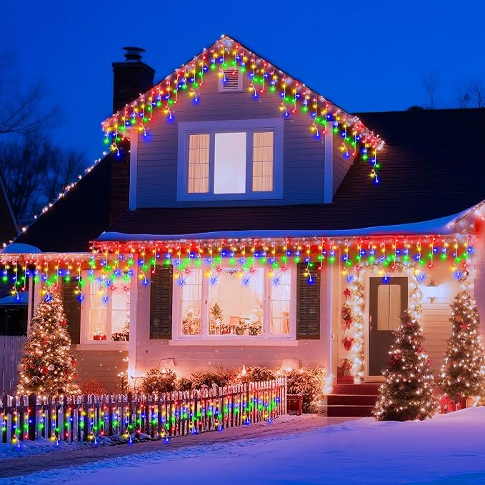XURISEN 132ft Christmas Lights Decorations Outdoor, 1280 LED 8 Modes Fairy Lights with 240 Drops,Plug in Waterproof Timer Memory Function for Christmas Holiday Wedding Party Decorations(Multicolor)