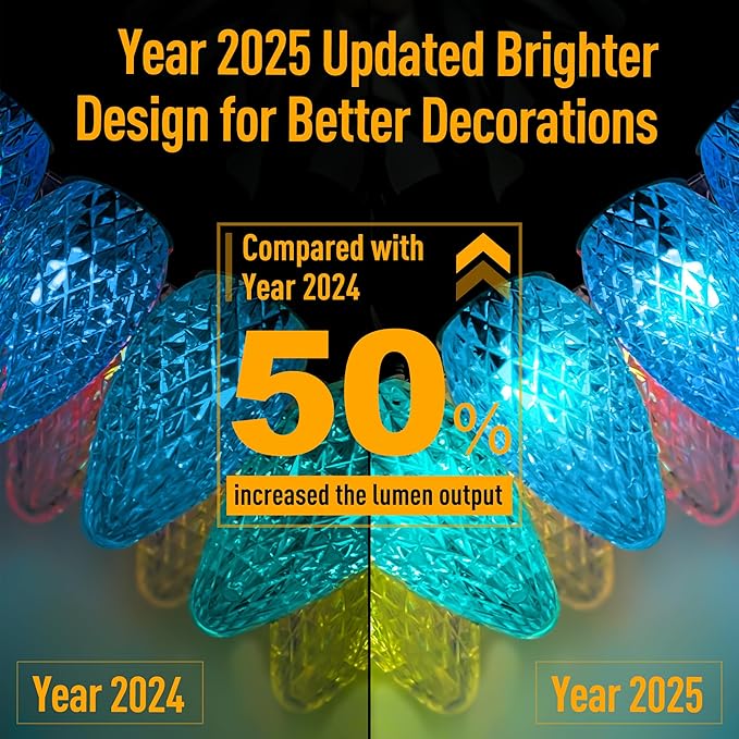 Probro Smart C9 LED Christmas Lights Outdoor 134FT 150 LEDs, App Control, 105+ Lighting Modes, Music Sync, Dimmable, IP65 Waterproof Connectable String Lights for Yard Patio Roofline Decor