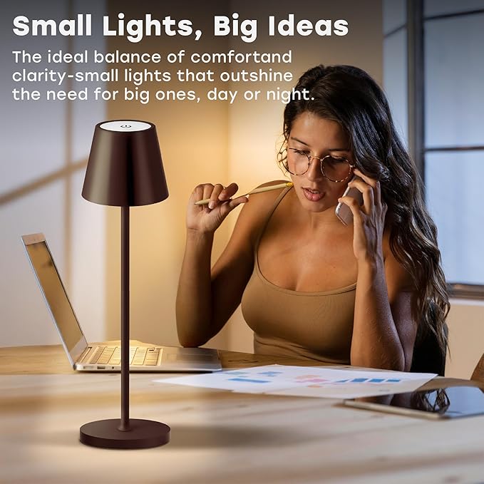 2 Pack Cordless Table Lamp,Portable LED Desk Lamp, 5200mAh Battery Operated, 3 Color Stepless Dimming Up, for Restaurant, Bedroom, Bars, Outdoor Party, Camping, Coffee Shop Night Light Coffee