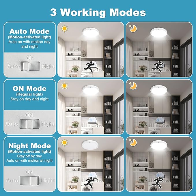 9Inch Motion Sensor Ceiling Light Hard-Wired, 20W Indoor Flush Mount LED Ceiling Light, 3000K 4000K 6000K 3CCT Adjustable for Closet Doorway Stairway Hallway, NOT Battery Operated