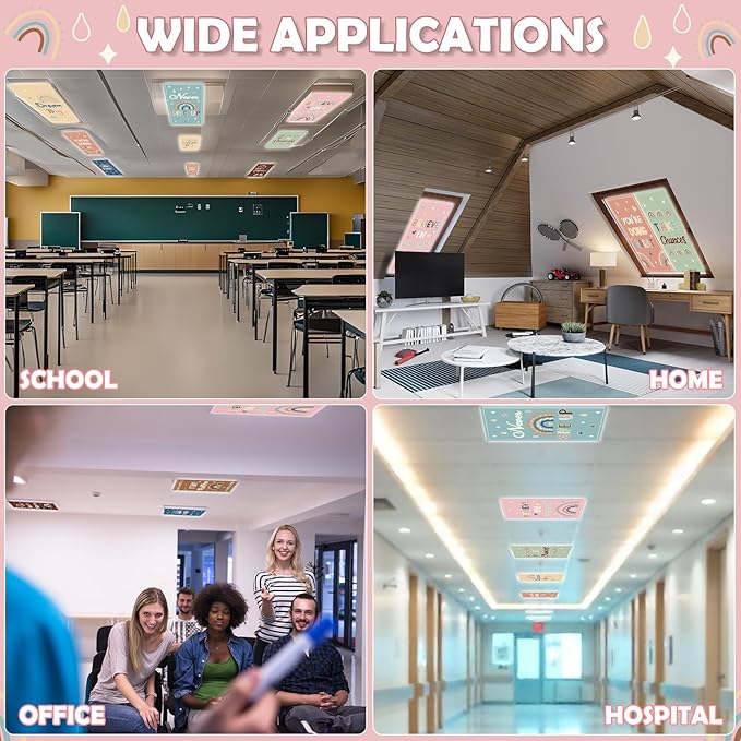 8Pcs Fluorescent Light Covers for Classroom Ceiling Lights,4 x 2 Feet Inspirational Sayings Magnetic Light Cover for Office Hospitals Home Drop Ceiling Windows Decorations (Boho)