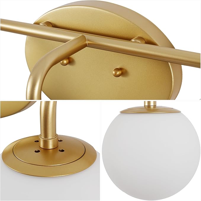 JONATHAN Y 33" Gold Painting Modern Globe Wall Sconce Vanity Light for Bathroom, White Frosted Glass Shade, Midcentury Parisian Bistro Wall Lamp, LED Bulb Included (JYL3559A)