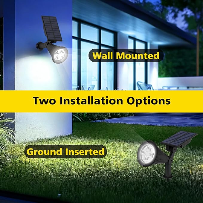 T-SUN Solar Spotlights Outdoor, 4 LED IP65 Waterproof Solar Landscape Spotlights, Dusk to Dawn Solar Lights for Trees, Yard, Garden, Pathway, Patio, Pool Area (White-4 Pack)