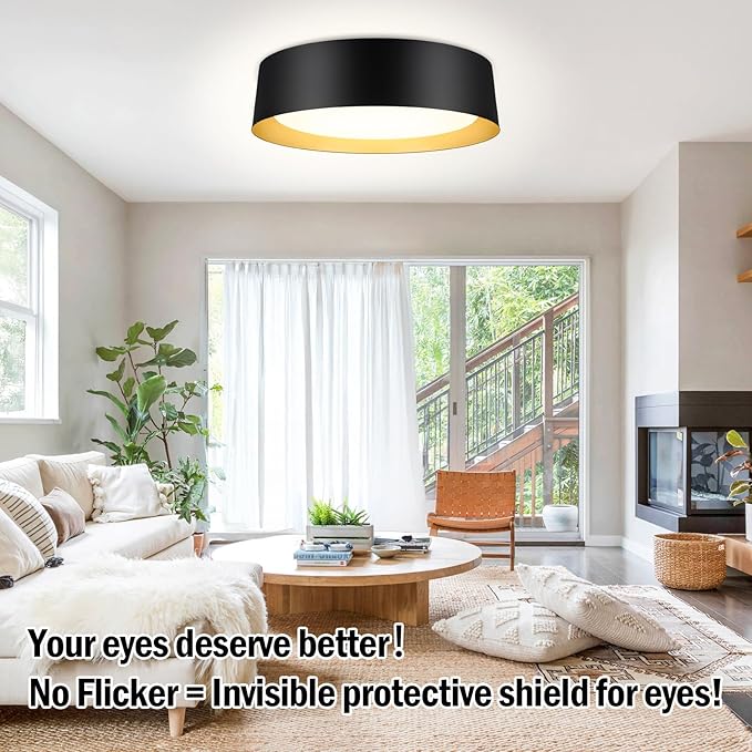 BrightHome 16in Flush Mount LED Ceiling Light, 30W(300W Equiv) 3000LM, 3 Colors 3000K 4000K 5000K, Dimmable Black and Gold Modern Flush Mount Light for Bedroom, Bathroom, Hallway, Kitchen