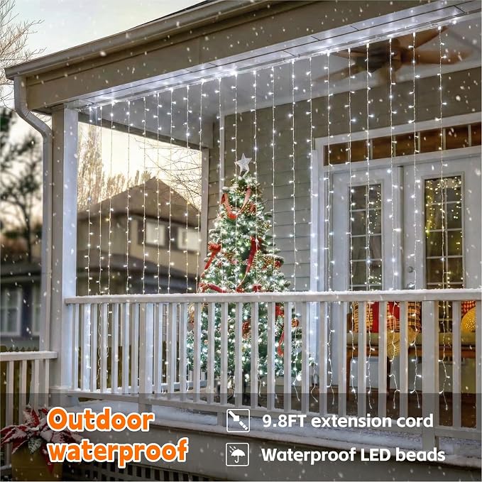 Curtain Light for Bedroom, 200LED 6.6x6.6ft White Window Wall Hanging Fairy Curtain String Light, 8 Modes Remote Fairy String Lights Indoor for Wedding Party Home Garden Decorations