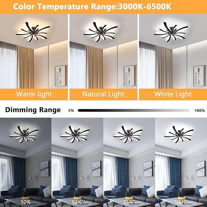 DELIPOP Modern Ceiling Light, 26.7'' Dimmable Black Acrylic V-Shaped LED Flush Mount Ceiling Light, 3000K-6500K with Remote Control for Living Room Bedroom Dining Room