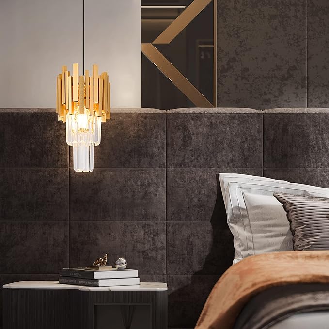Gold Crystal Pendant Light 1-Light Mini Modern Luxury Crystal Pendant Light for Dining Room, Bedroom, Kitchen, Living Room