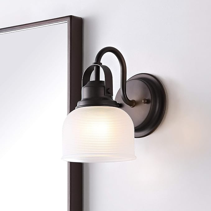 JONATHAN Y 5.75" Oil Rubbed Bronze Modern Bathroom Vanity Light, 1-Light LED Wall Sconce, Clear Glass Bell Shade for Mirror Hallway Kitchen, ETL Listed, LED Bulb Included (JYL7407C)