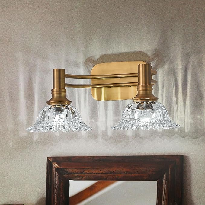 Vintage Brass Bathroom Vanity Light Fixtures 2-Light Bathroom Light Fixtures Wall Sconces Lighting for Bathroom Living Room Bedroom/Entryway