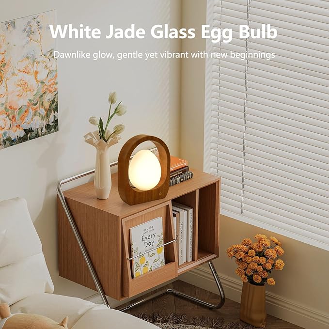 JESLED Cordless Rechargeable Table Lamp, 3 Color Dimmable Small Table Lamp with Glass Shade, Mid-Century Modern Lamp