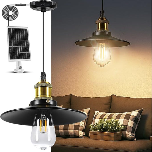 Solar Pendant Light Indoor Outdoor, 1000LM Solar Shed Light IP65 Waterproof Metal Powered Hanging Chandelier, Gazebo Lights with Remote for Barn Gazebo Yard Garage Patio