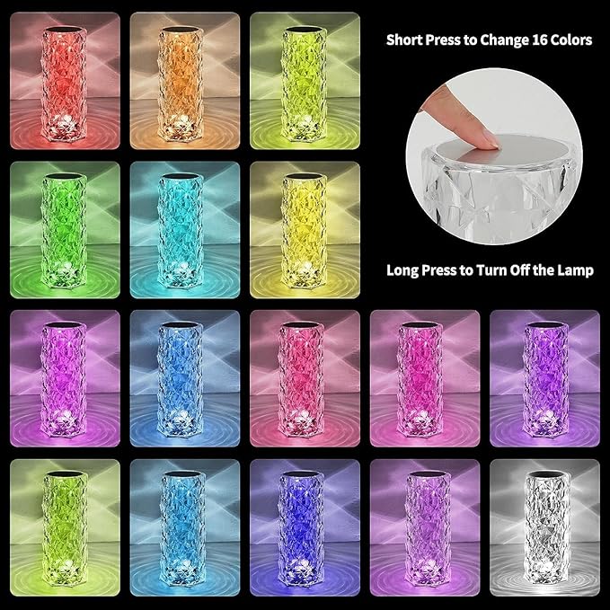 Deogos Crystal Table Lamp, Remote and Touch Control Rose Wave Lamp, RGB Color Changing Night Light, Dimmable, USB Rechargeable Decoration Ambient Lighting for Dinner/Bars/Game room/Living Room/Bedroom