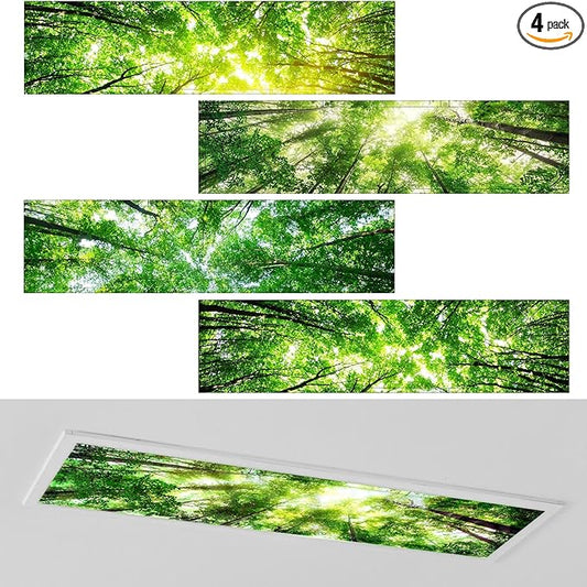 4 Pcs 1 x 4 Feet Fluorescent Lights Covers Magnetic Ceiling Light Cover with 8 Magnets Fluorescent Light Filters for School Classroom Home Drop Lamp Decor (Forest)