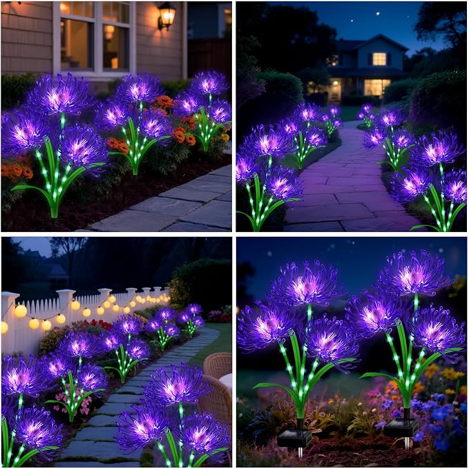 Solar Lights Outdoor, 4 Pack Purple Lights - Purple Flower Garden Decorative with Glowing Stems, Waterproof IP65 Yard Spider Lily Lights for Pathway Lawn Patio, Garden Gifts for Women Mom Grandma