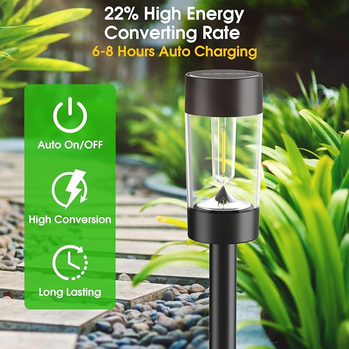 Eyrosa Solar Lights Outdoor, 12 Pack Waterproof Solar Landscape Lighting for Pathway Garden Yard Path Walkway Driveway Lawn Patio Outside Decor, Cool White