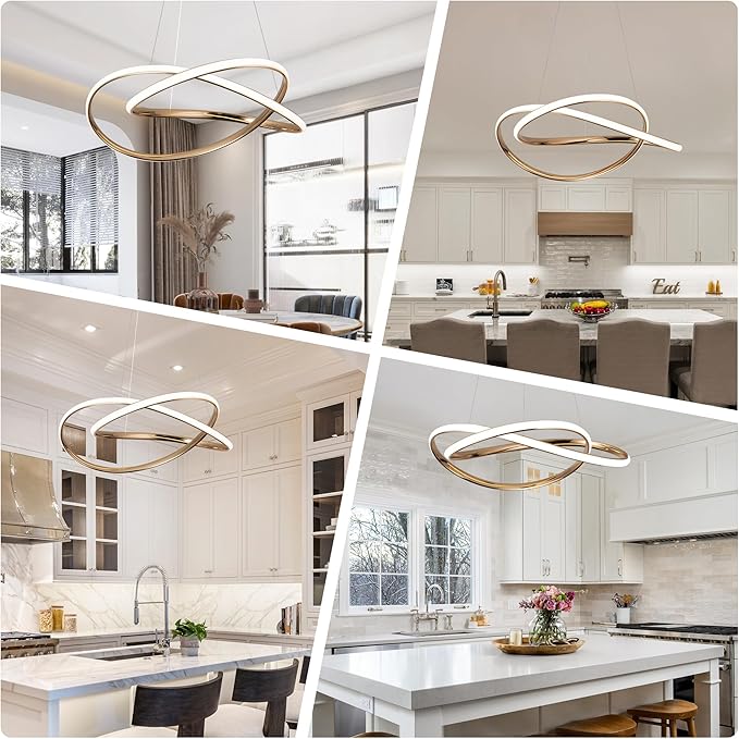 Modern Chandelier Dimmable Pendant Light Fixture,5CCT/2700K/3000K/3500K/4000K/5000K,Adjustable Modern LED Chandeliers for Dining Room Kitchen Entryway Living Room Bedroom (Gold-5CCT, 20 Inches)