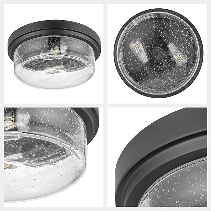 Prominence Home Madalyn 13" Bronze Flush Mount Clear Square Glass Drum Ceiling Light - 51541-01