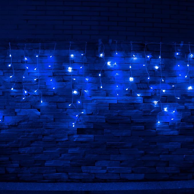 YOLIGHT 13ft 96 LED Icicle String Lights with Memory Function Controller, Indoor Room Curtain Fairy Lights Hanging Decoration for Halloween Patio Garden Bedroom Christmas Wedding (Blue)