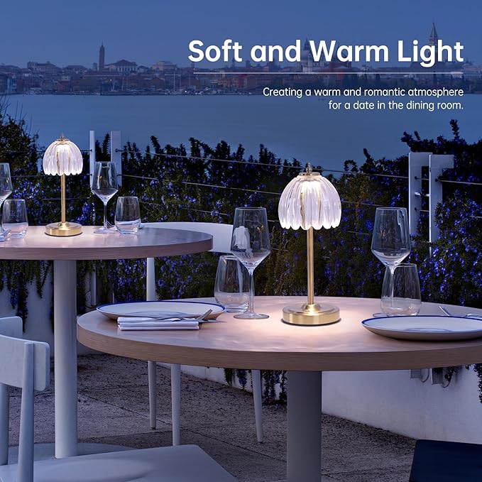 Shenmoyl Set of 2 Tulip Table Lamp with 5000mAh Battery & Touch Control, Cordless Table Lamp with 3 Colors, Dimmable Rechargeable Table Lamps for Bedroom, Living Room, Entryways (Transparent Tulip)