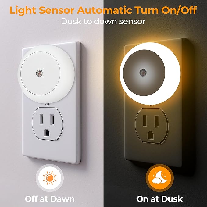 LED Night Light, Night Lights Plug into Wall, Auto Dusk to Dawn Sensor Night Lamp Led Night Light for Bedroom, Bathroom, Hallway Stairs (Warm White, 4 Pack)
