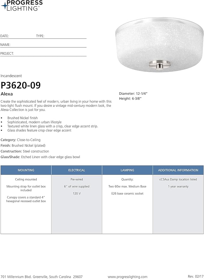 Progress Lighting Alexa Collection Two-Light 12-1/4'' Flush Mount
