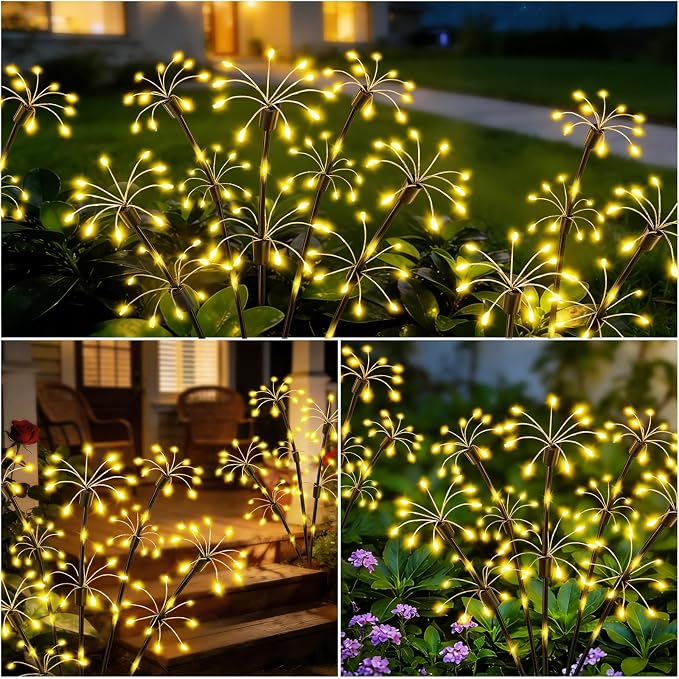 Solar Garden Lights Outdoor, 8 Pack 2-Layer Swaying Firework Lights, Waterproof Starburst Fairy Light Garden Decor for Yard Patio Pathway Lawn, Gardening Gifts for Women Mom Grandma Mother's Day