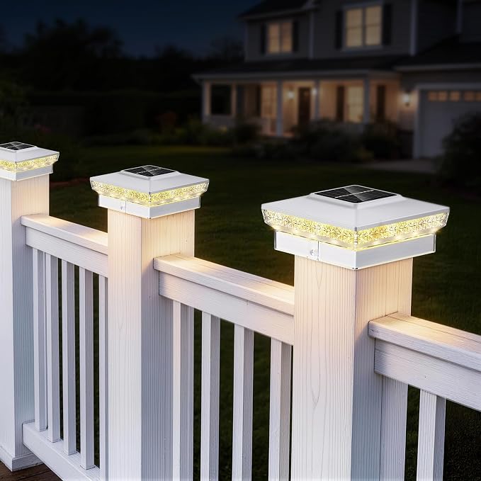 Solar Post Cap Lights 12 Packs for 4x4 Wooden/Vinyl Posts, IP65 Waterproof Fence Post Solar Lights with Warm/Cool/Neutral Lighting, Outdoor Post Lights for Garden, Patio, Porch- White