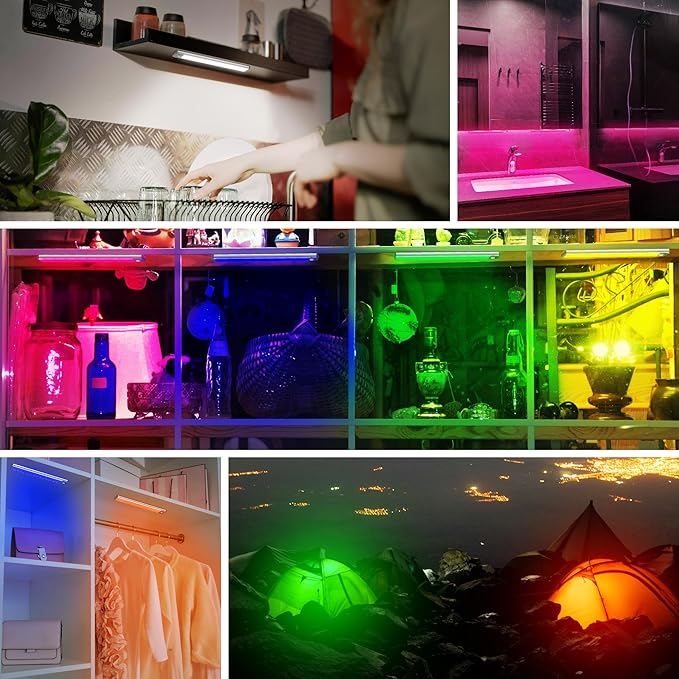 LEPOTEC Wall Lights, 10" Under Cabinet Lighting with Music Sync, 2200mAh Rechargeable Wireless Motion Sensor Gaming Light Bar, TV Backlighting with App Control for Kitchen, Bedroom, Hallways, Closets