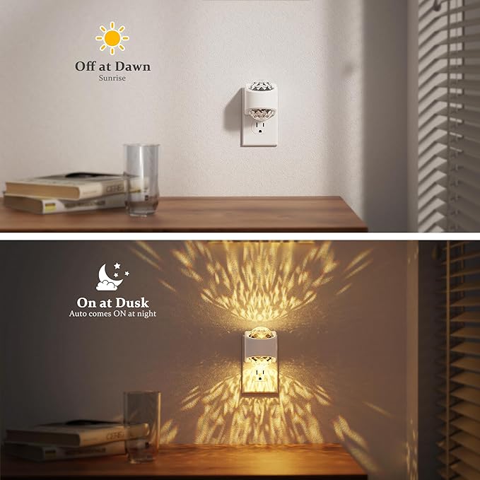 JandCase Night Lights Plug into Wall, 3000K Soft White Star Projector Night Light, Automatic Galaxy Nightlight Plug in with Light Sensor for Bathroom Hallway Room Decor